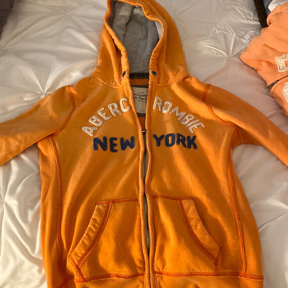 Abercrombie and Fitch orange hooded zip-up sweatshirt- Large